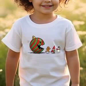 Holiday Chase Kids T-shirt Girl or boy Gingerbread, snowman ornament any size